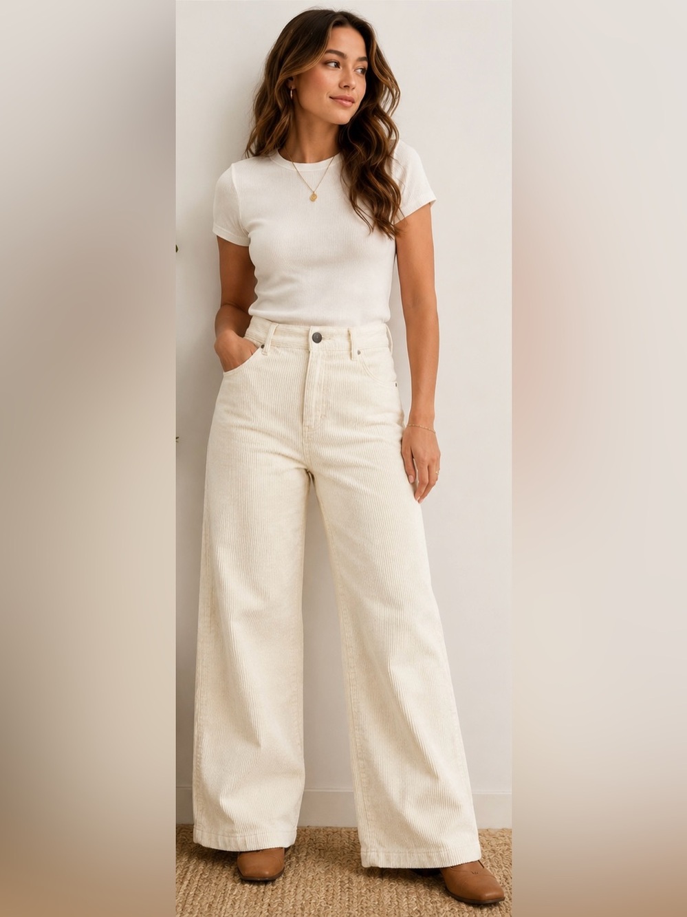 NWT Madewell The Wide-Leg Corduroy Pants Ivory Cream 29 Petite High Rise